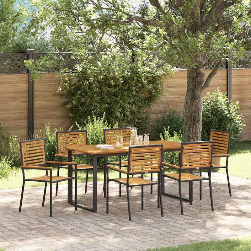 Set de masă pentru grădină 7 buc. Negru Lemn Solid de Acacia