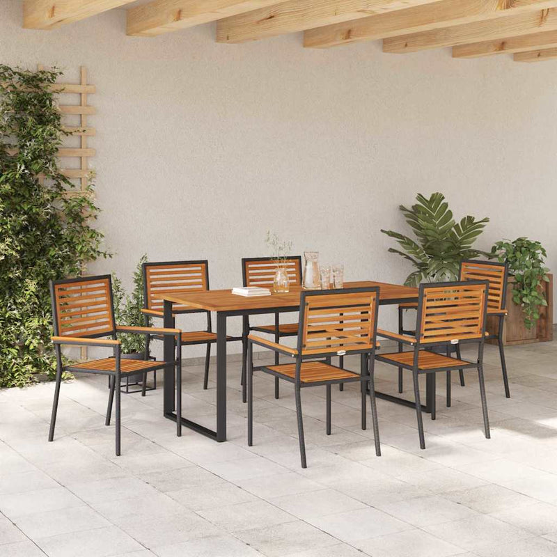 Set de masă pentru grădină 7 buc. Negru Lemn Solid de Acacia
