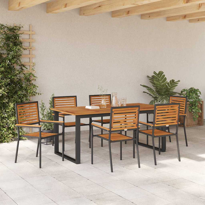 Set de masă pentru grădină 7 buc. Negru Lemn Solid de Acacia