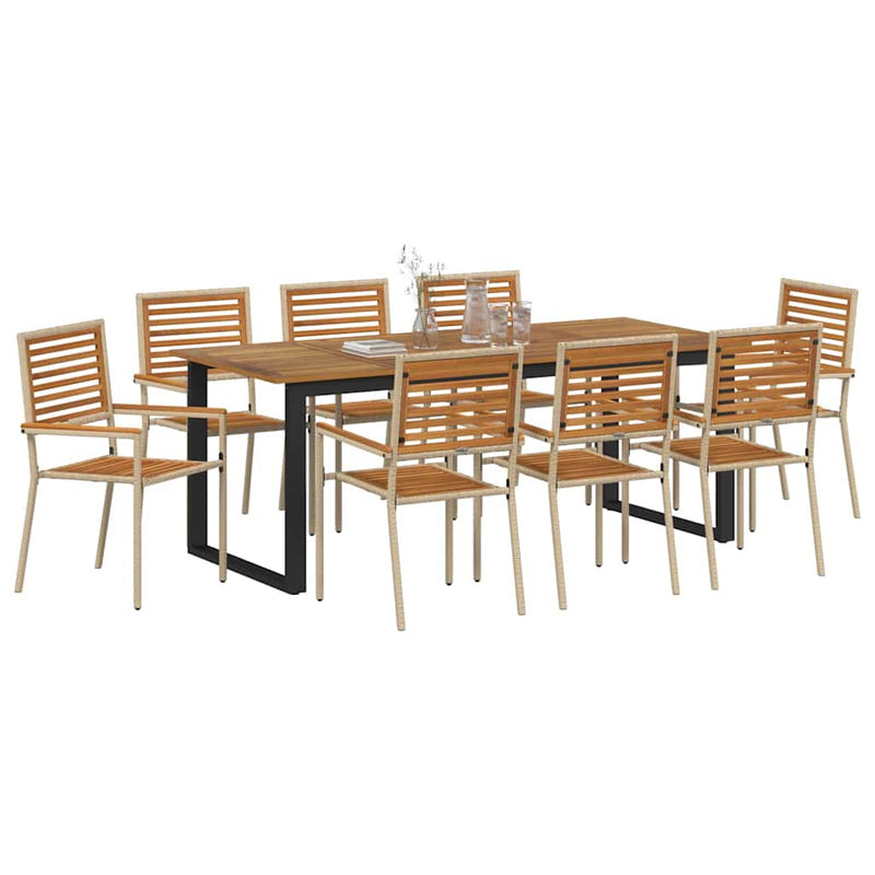 Set de masă pentru grădină 9 buc. Bej Lemn Solid de Acacia