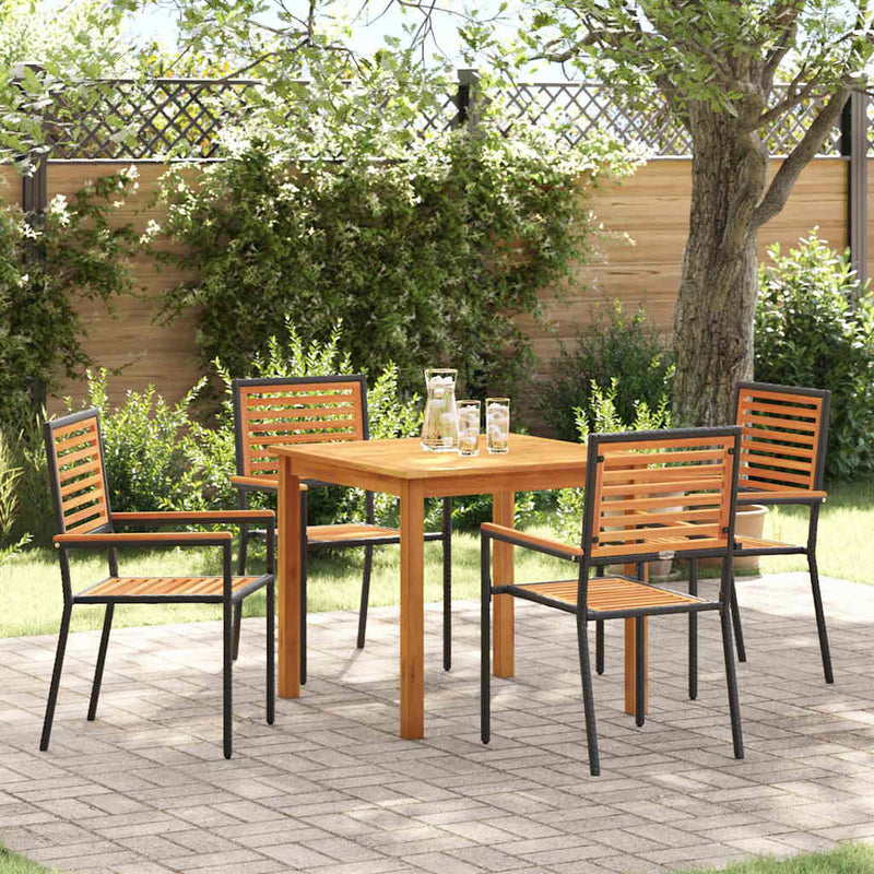 Set de masă pentru grădină 5 buc. Negru Lemn Solid de Acacia