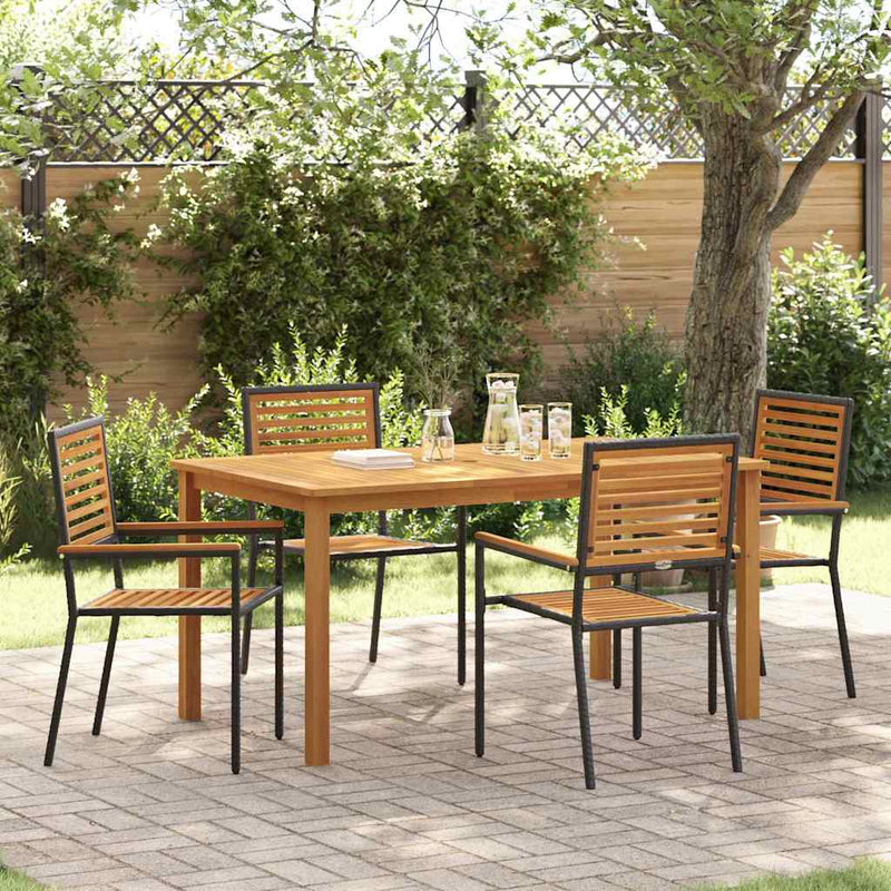 Set de masă pentru grădină 5 buc. Negru Lemn Solid de Acacia