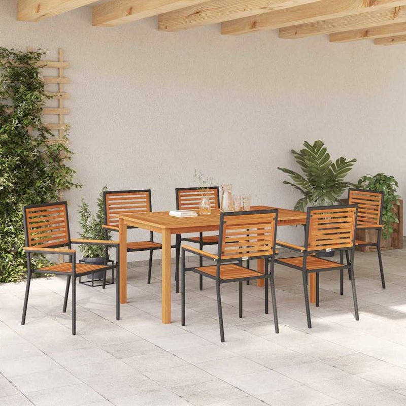 Set de masă pentru grădină 7 buc. Negru Lemn Solid de Acacia