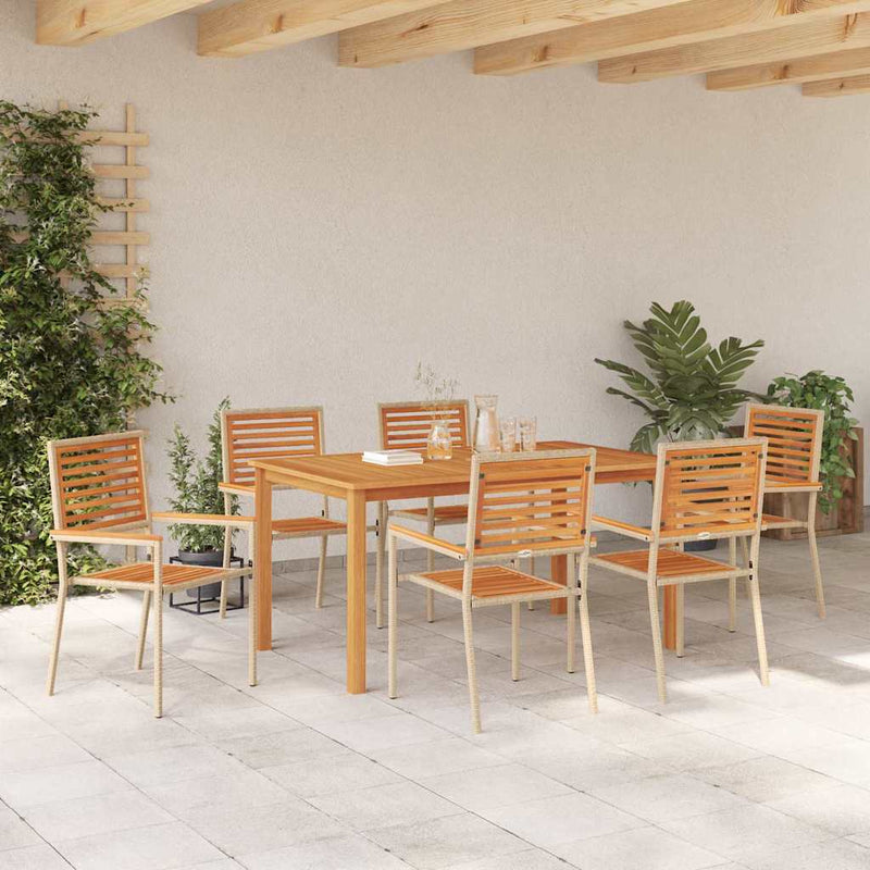 Set de masă pentru grădină 7 buc. Bej Lemn Solid de Acacia