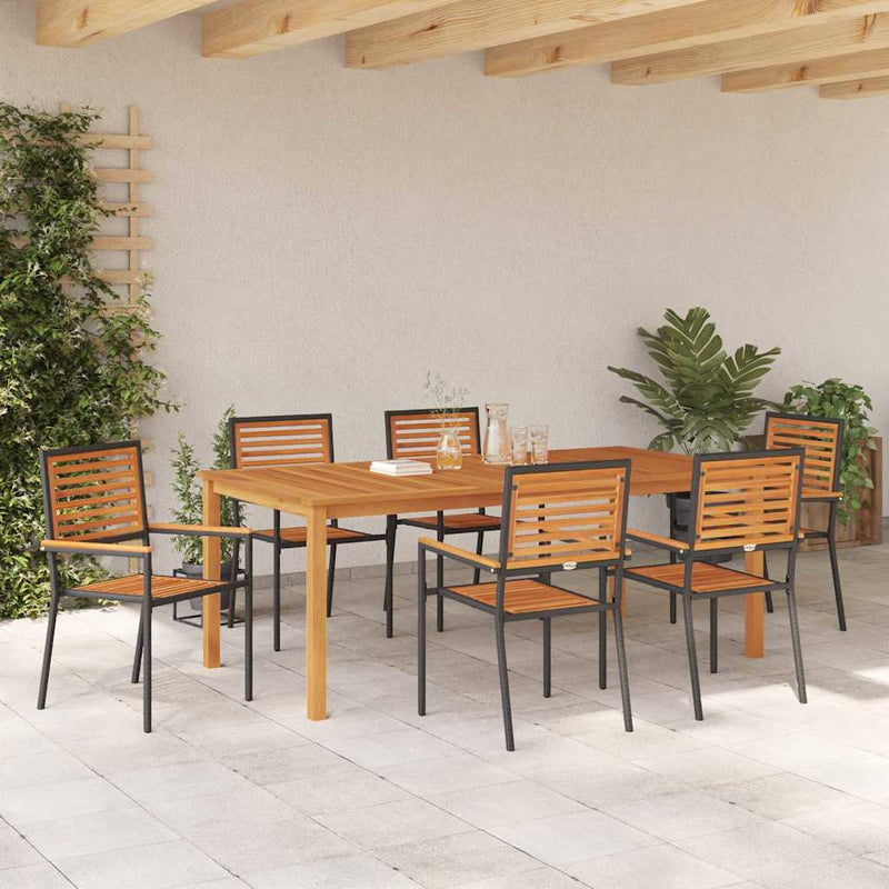 Set de masă pentru grădină 7 buc. Negru Lemn Solid de Acacia