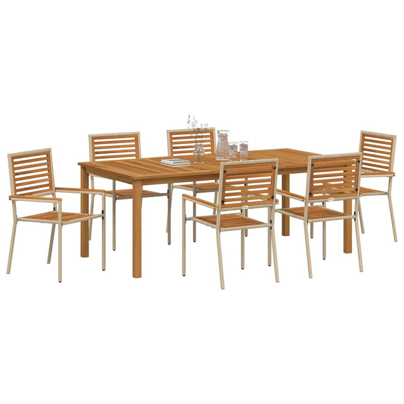 Set de masă pentru grădină 7 buc. Bej Lemn Solid de Acacia