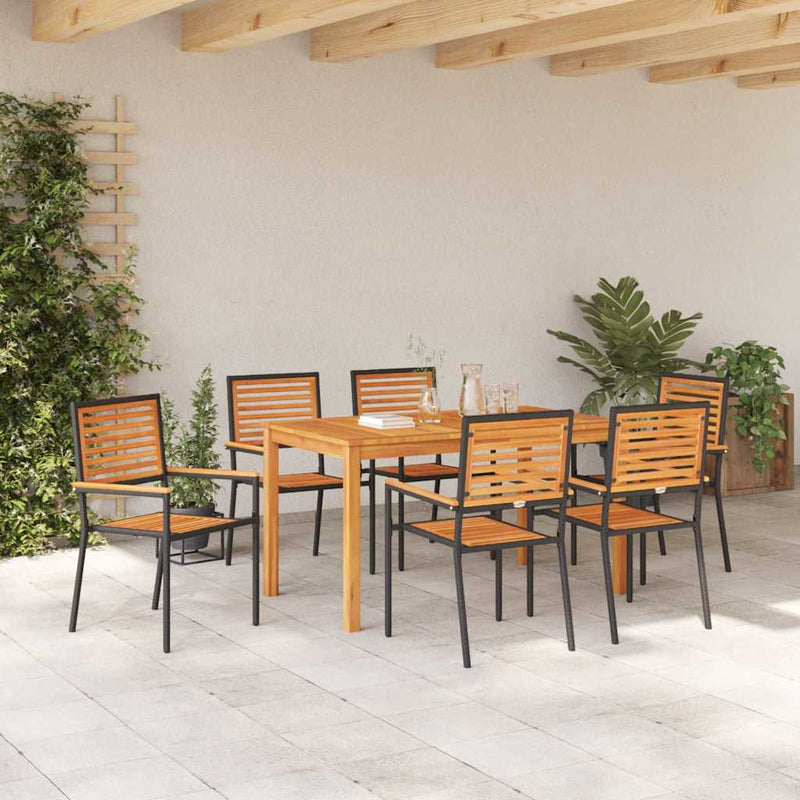 Set de masă pentru grădină 7 buc. Negru Lemn Solid de Acacia