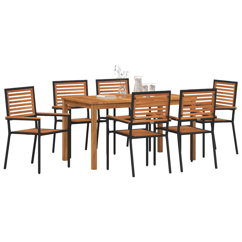 Set de masă pentru grădină 7 buc. Negru Lemn Solid de Acacia