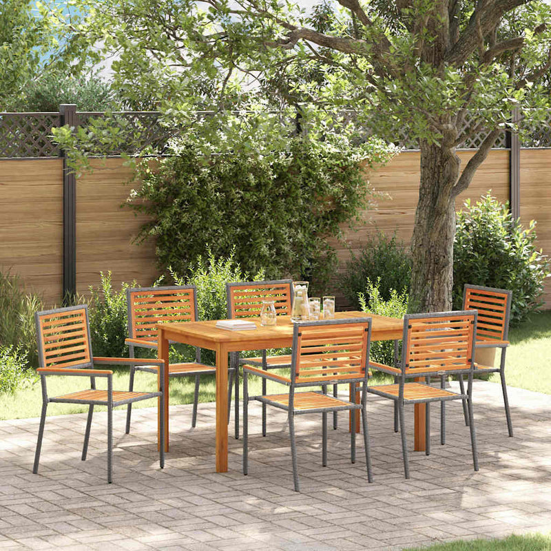 Set de masă pentru grădină 7 buc. Gri Lemn Solid de Acacia