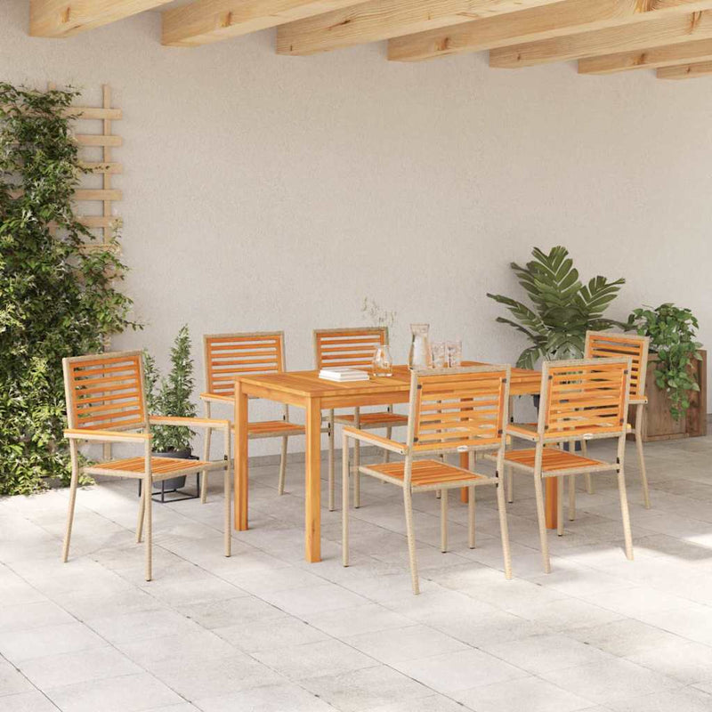Set de masă pentru grădină 7 buc. Bej Lemn Solid de Acacia