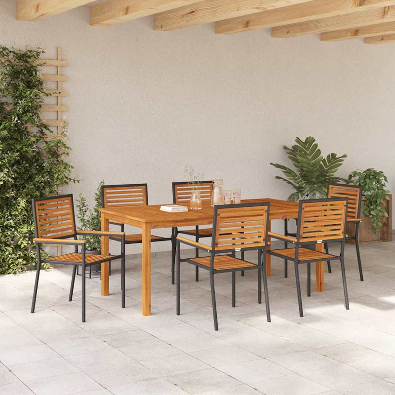 Set de masă pentru grădină 7 buc. Negru Lemn Solid de Acacia