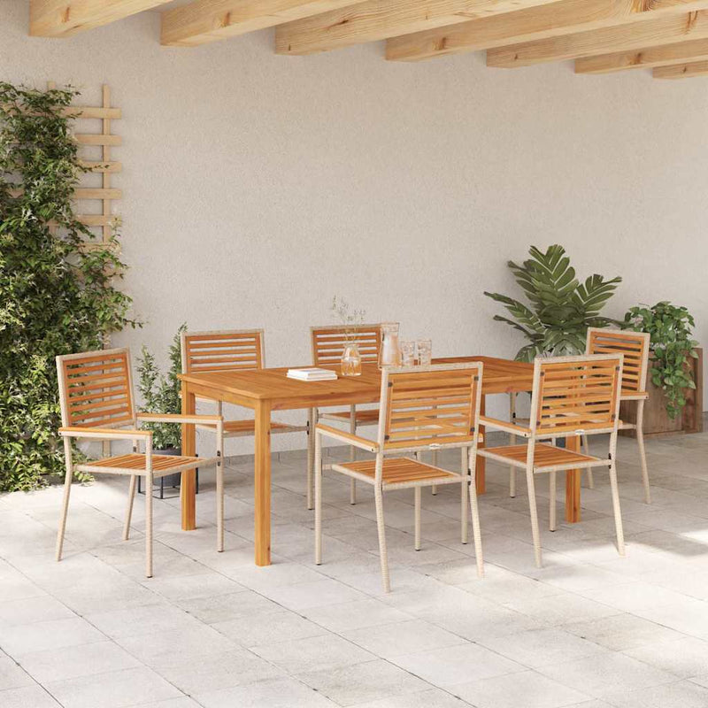 Set de masă pentru grădină 7 buc. Bej Lemn Solid de Acacia