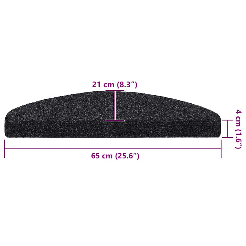 Covorașe autoadezive pentru scări, 20 buc., 65x21x4 cm, negru, semirotunde, mari