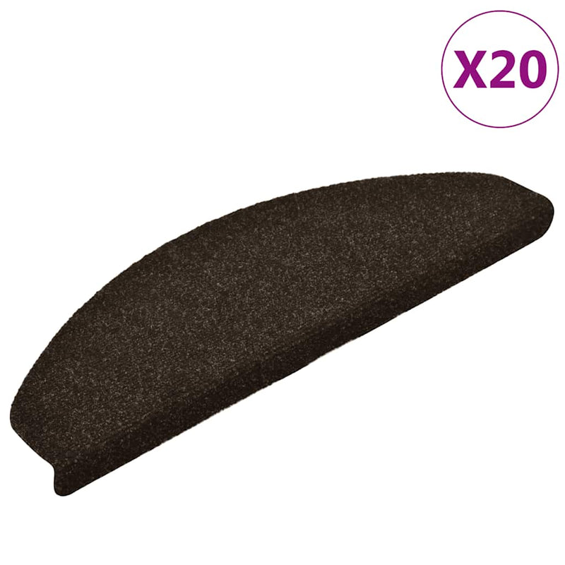 Covorașe autoadezive pentru scări, 20 buc., 65x21x4 cm, maro închis, semirotunde, mari