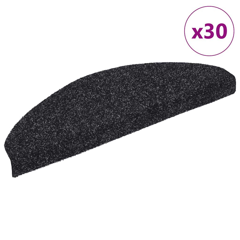 Covorașe autoadezive pentru scări, 30 buc., 65x21x4 cm, negru, semirotunde, mari
