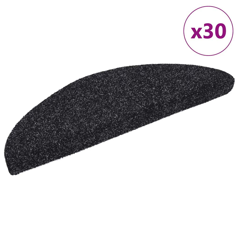 Covorașe autoadezive pentru scări, 30 buc., 56x17x3 cm, negre, semirotunde