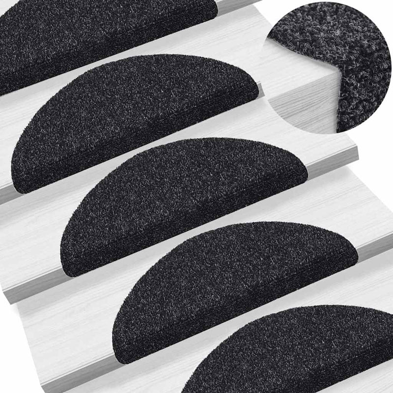 Covorașe autoadezive pentru scări, 30 buc., 56x17x3 cm, negre, semirotunde