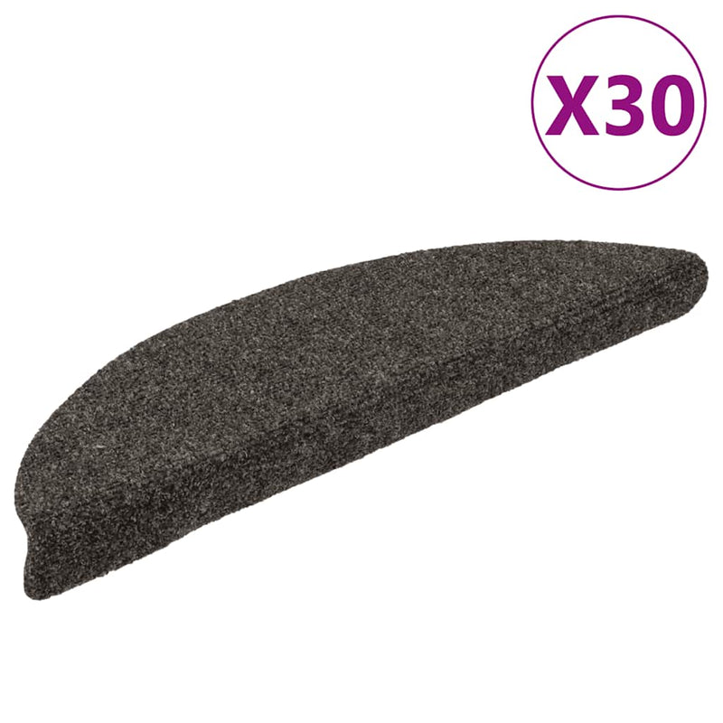 Covorașe pentru scări autoadezive, 30 buc., 56x17x3 cm, antracit, semirotunde