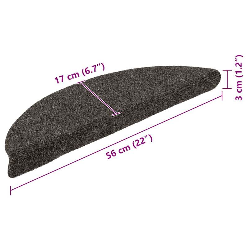 Covorașe pentru scări autoadezive, 30 buc., 56x17x3 cm, antracit, semirotunde