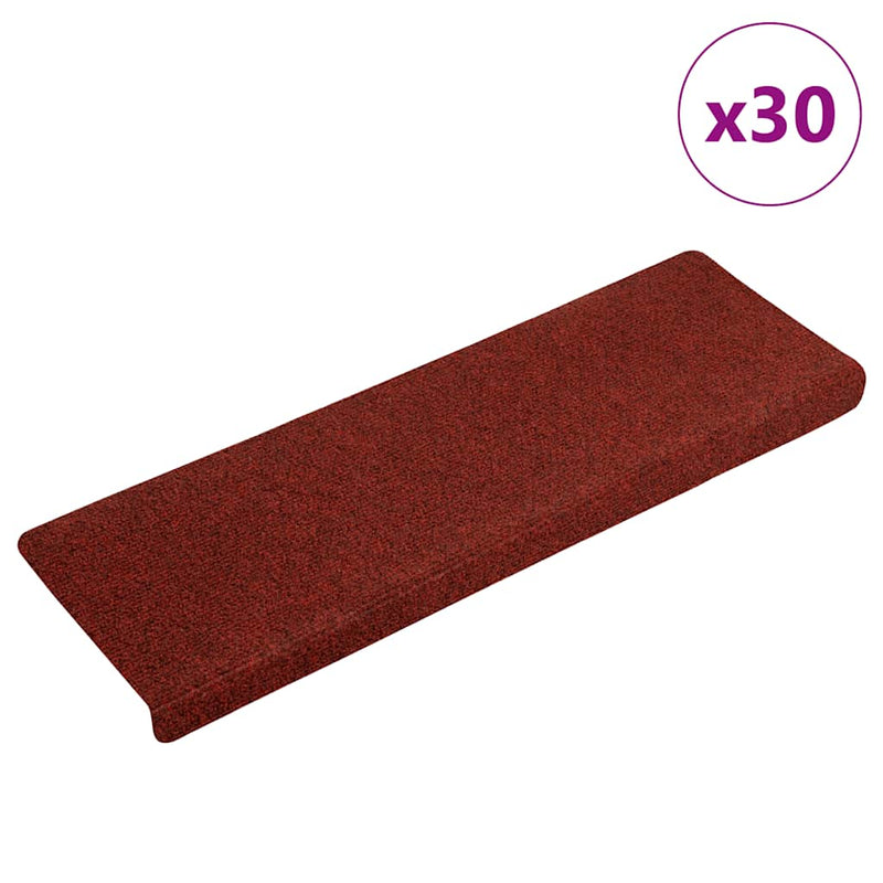 Covorașe pentru scări autoadezive, 30 buc., 65x21x4 cm, margini dreptunghiulare, roșu bordeaux