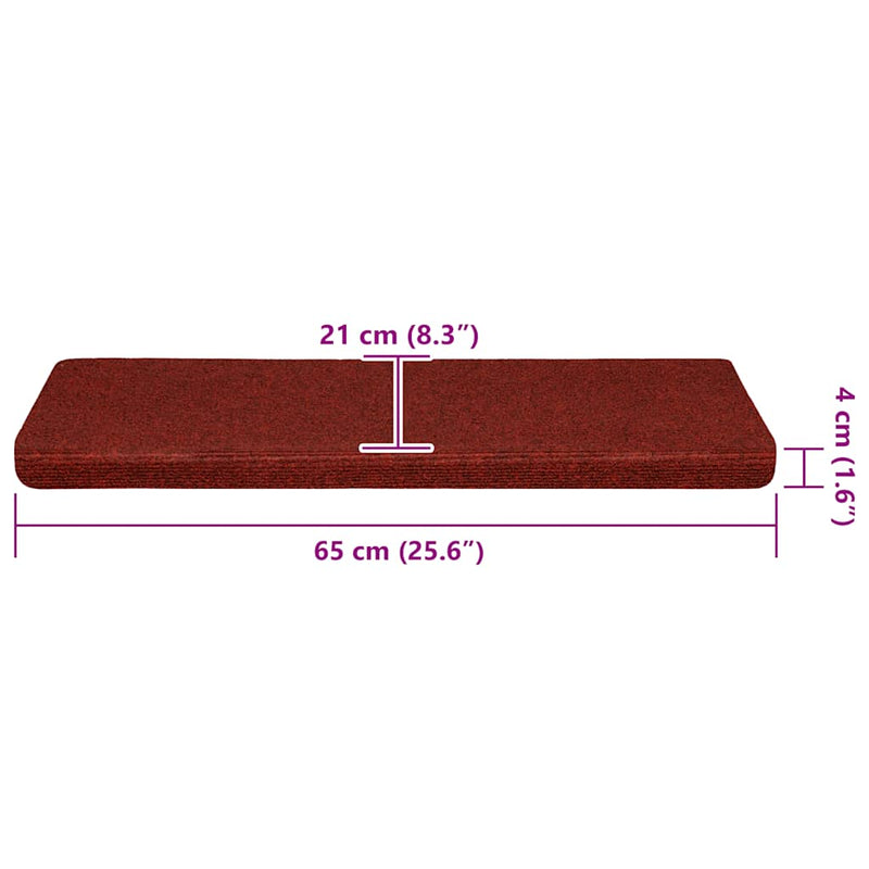 Covorașe pentru scări autoadezive, 30 buc., 65x21x4 cm, margini dreptunghiulare, roșu bordeaux
