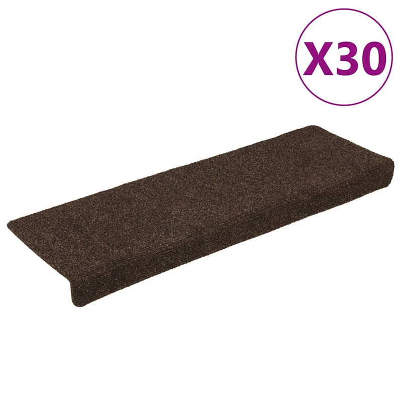 Covorașe scări autoadezive, 30 buc., 65x21x4 cm, maro, cu margini dreptunghiulare