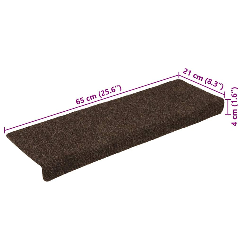 Covorașe scări autoadezive, 30 buc., 65x21x4 cm, maro, cu margini dreptunghiulare
