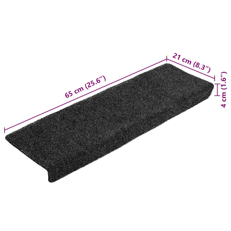 Covorașe scări autoadezive, 20 buc., 65x21x4 cm, gri închis, cu margine dreptunghiulară