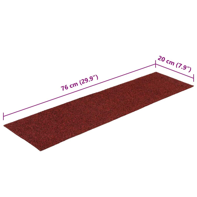 Covorașe pentru scări autoadezive, 30 buc., 76x20 cm, dreptunghiulare, roșu bordeaux