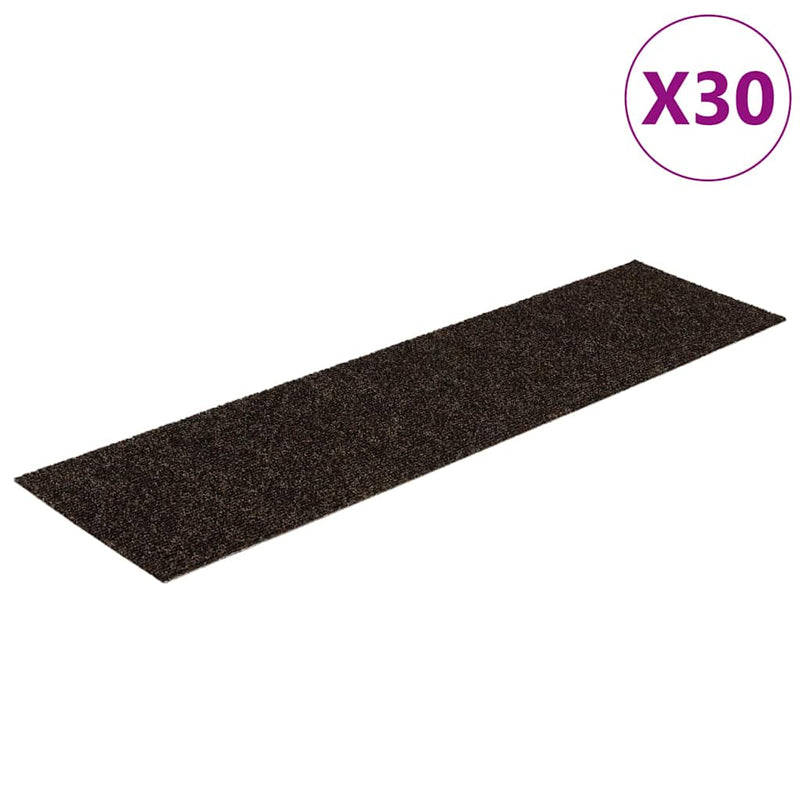 Covorașe autoadezive pentru scări, 30 buc., 76x20 cm, maro închis, dreptunghiulare