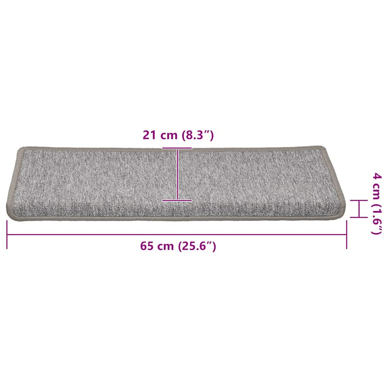 Covorașe pentru scări, 30 buc., 65x21x4 cm, gri deschis, cu margini dreptunghiulare