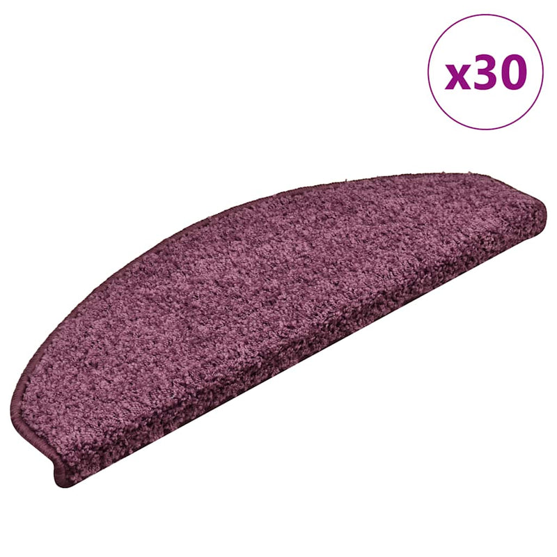 Covorașe scări, 30 buc., 65x21x4 cm, violet închis, semirotunde, mari