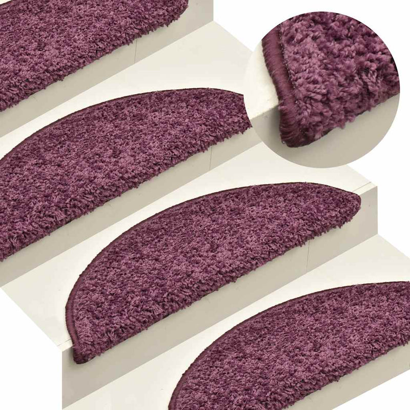 Covorașe scări, 30 buc., 65x21x4 cm, violet închis, semirotunde, mari