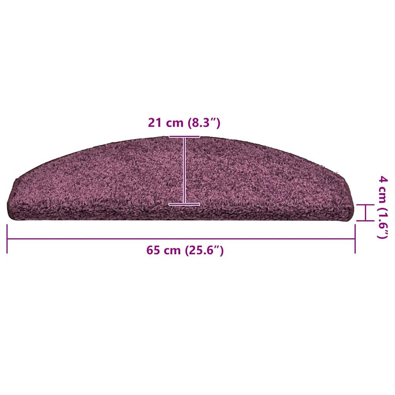 Covorașe scări, 30 buc., 65x21x4 cm, violet închis, semirotunde, mari