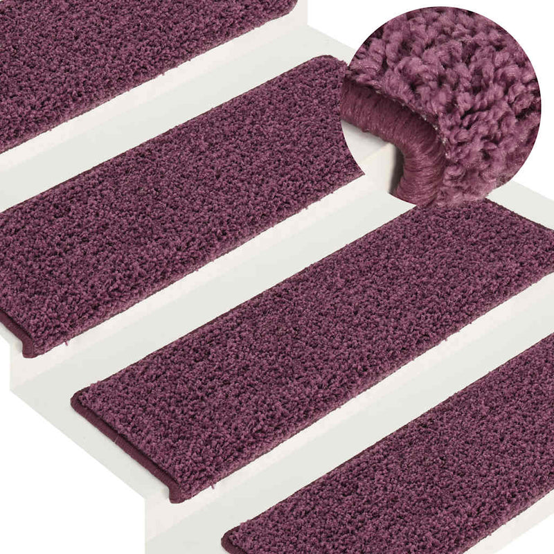 Covorașe pentru scări, 30 buc., 65x21x4 cm, violet închis, cu margini dreptunghiulare