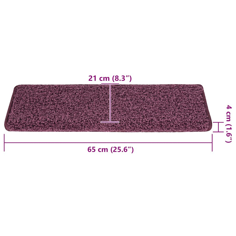 Covorașe pentru scări, 30 buc., 65x21x4 cm, violet închis, cu margini dreptunghiulare