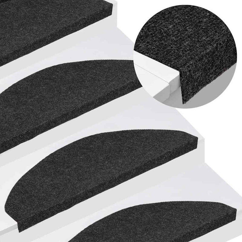 Covorașe scară autoadezive 30 buc Negru 65x22,5x3,5 cm