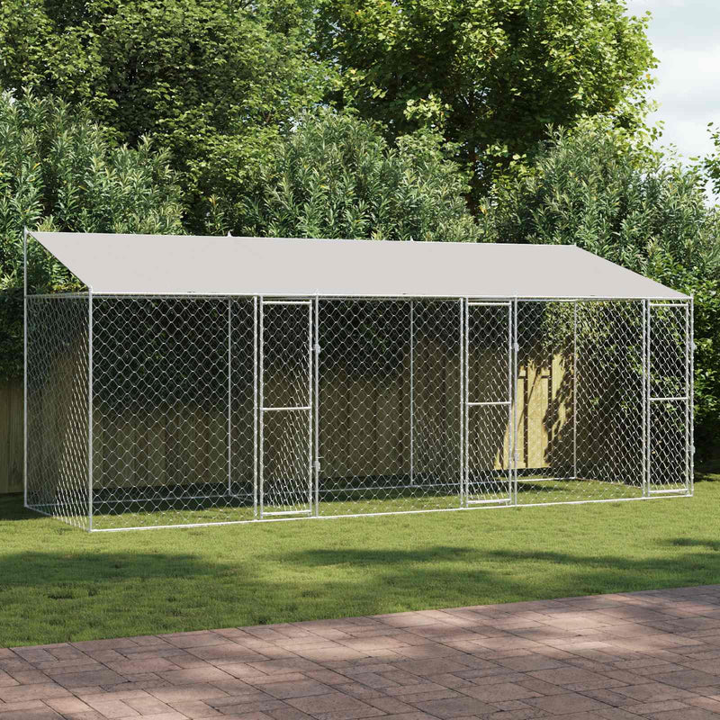 Cușcă pentru câini cu acoperiș Argintiu 600 x 200 x 256 cm