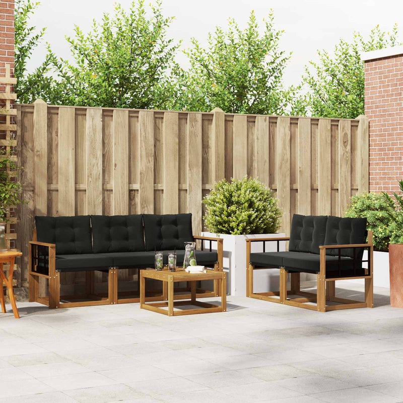 Set de canapele de exterior 6 buc. Natural și Negru