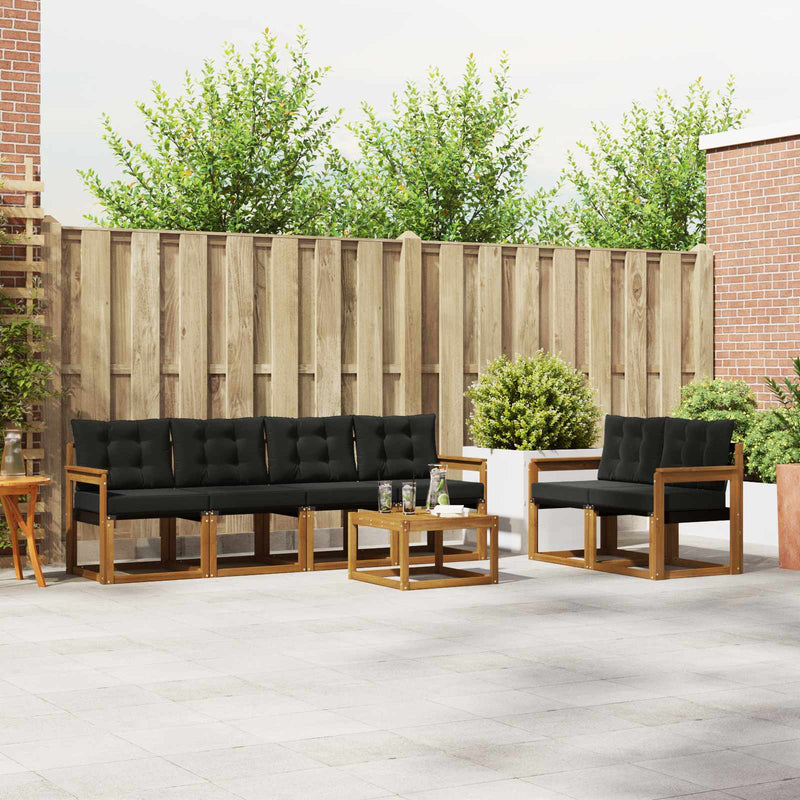 Set de canapele de exterior 7 buc. Natural și Negru