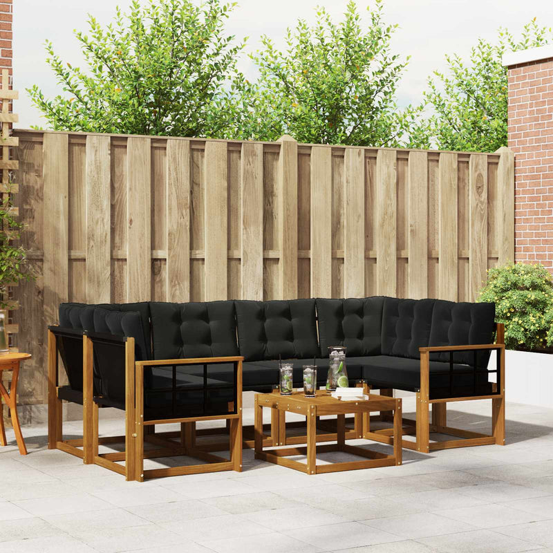 Set de canapele de exterior 7 buc. Natural și Negru