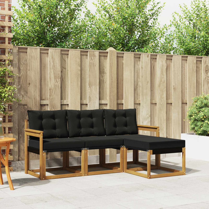 Set de canapele de exterior 4 buc. Natural și Negru
