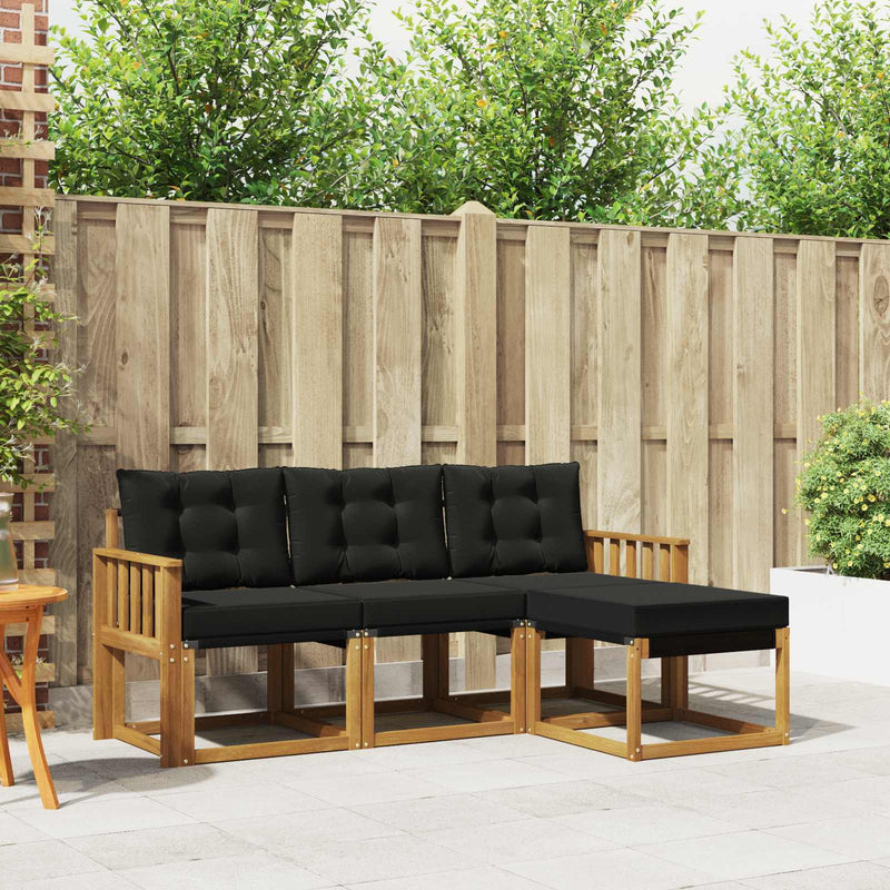 Set de canapele de exterior 4 buc. Natural și Negru