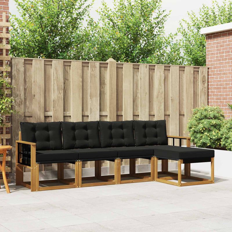 Set de canapele de exterior 5 buc. Natural și Negru