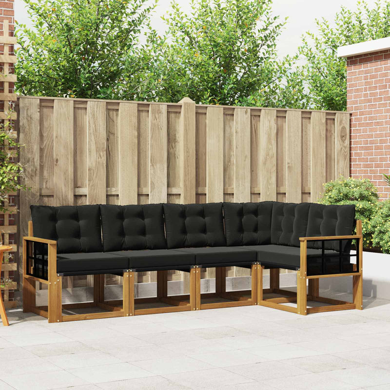 Set de canapele de exterior 5 buc. Natural și Negru