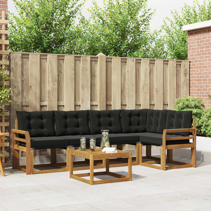 Set de canapele de exterior 6 buc. Natural și Negru