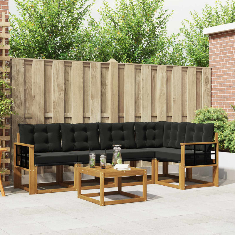 Set de canapele de exterior 6 buc. Natural și Negru