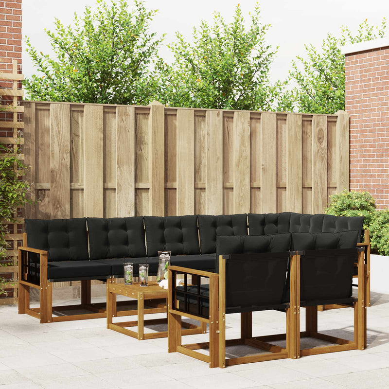 Set de canapele de exterior 9 buc. Natural și Negru
