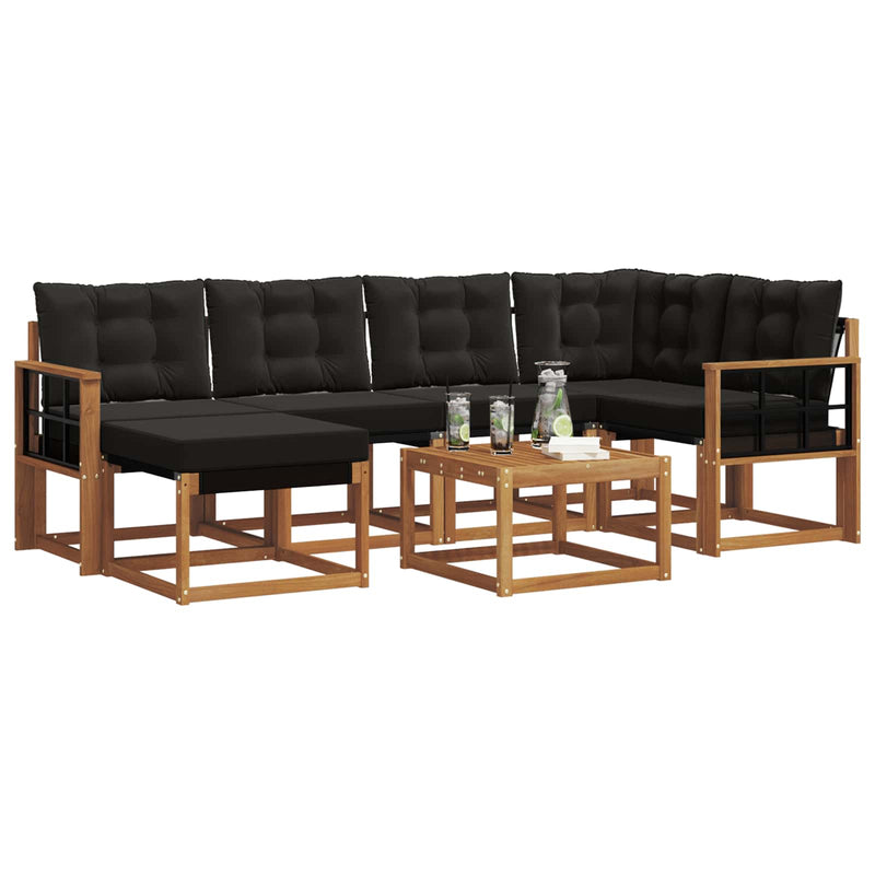 Set de canapele de exterior 7 buc. Natural și Negru