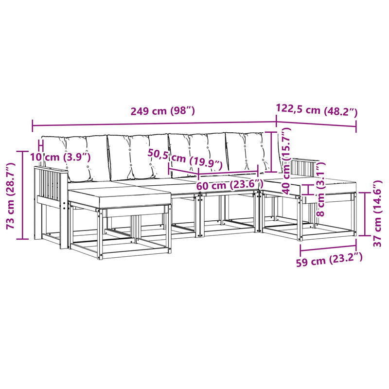 Set de canapele de exterior 6 buc. Natural și Crem
